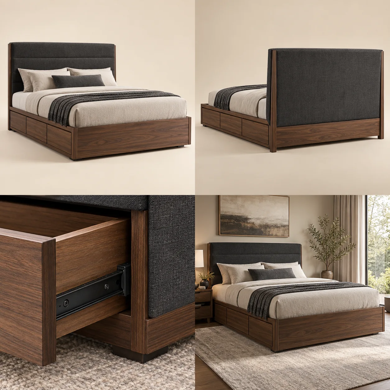 ARVIGA beds with storage four views for bedroom