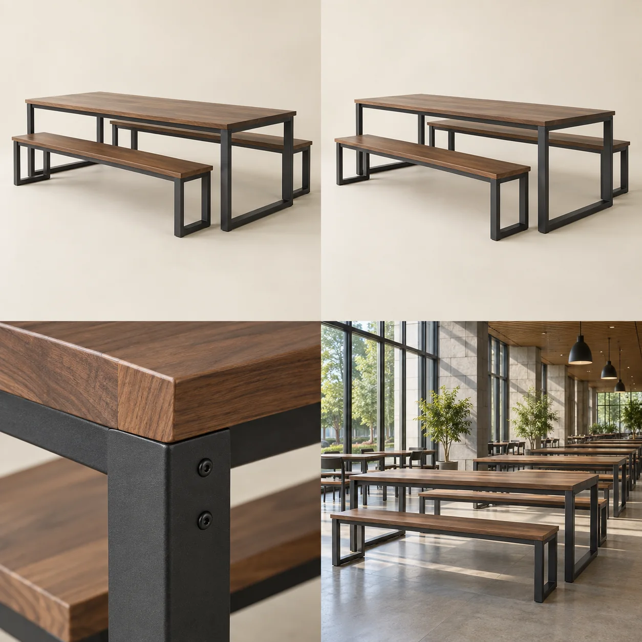 ARVIGA canteen tables and benches four views for institutional