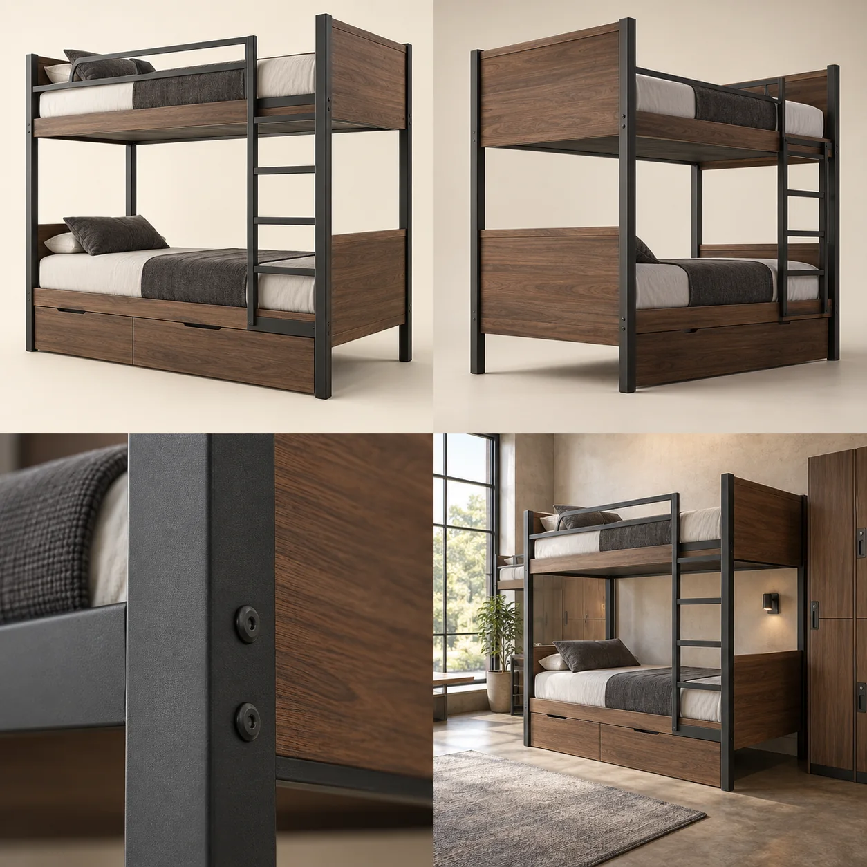ARVIGA hostel bunk beds four views for institutional