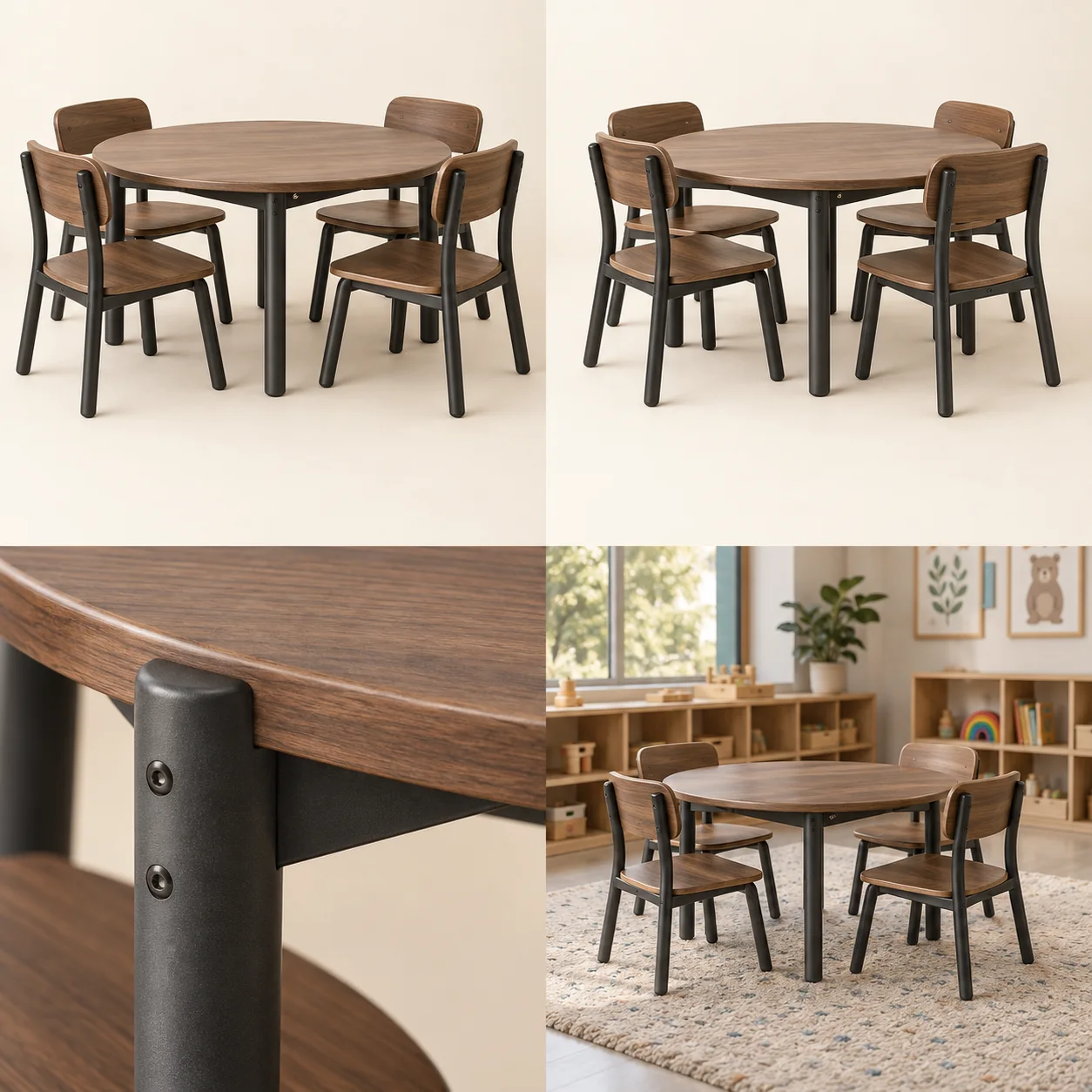 ARVIGA preschool tables and chairs four views for institutional