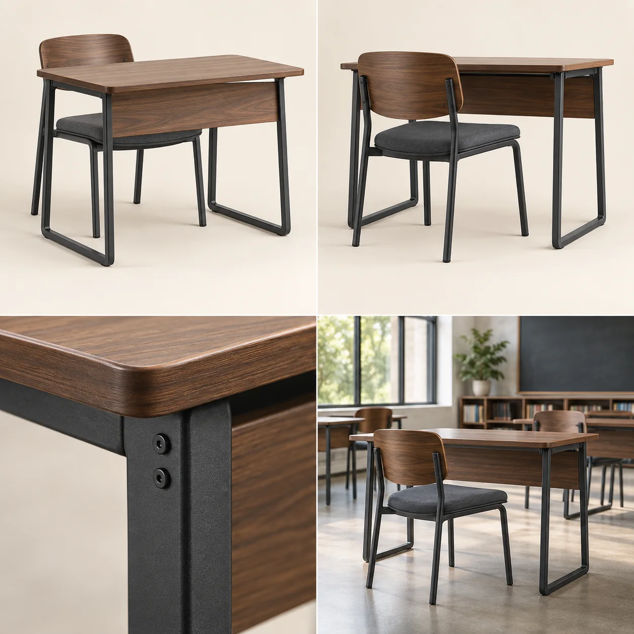 ARVIGA teacher tables and chairs four views for institutional