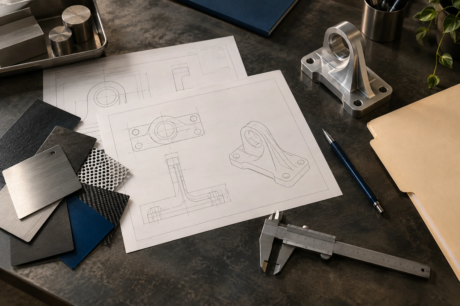 material samples and drawings for a custom furniture brief
